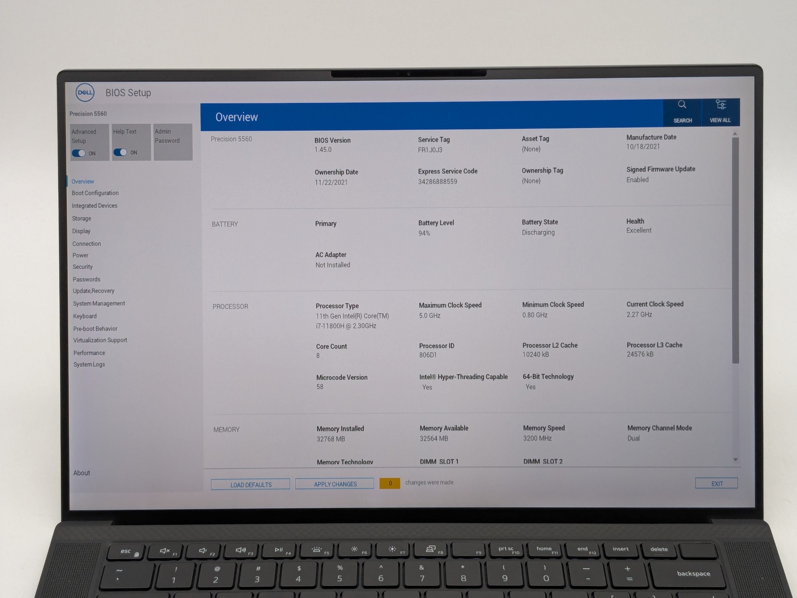Dell Precision 5560 15.6″ FHD+ I7-11800H 512GB 32GB W11P T1200 Backlit FP Reader