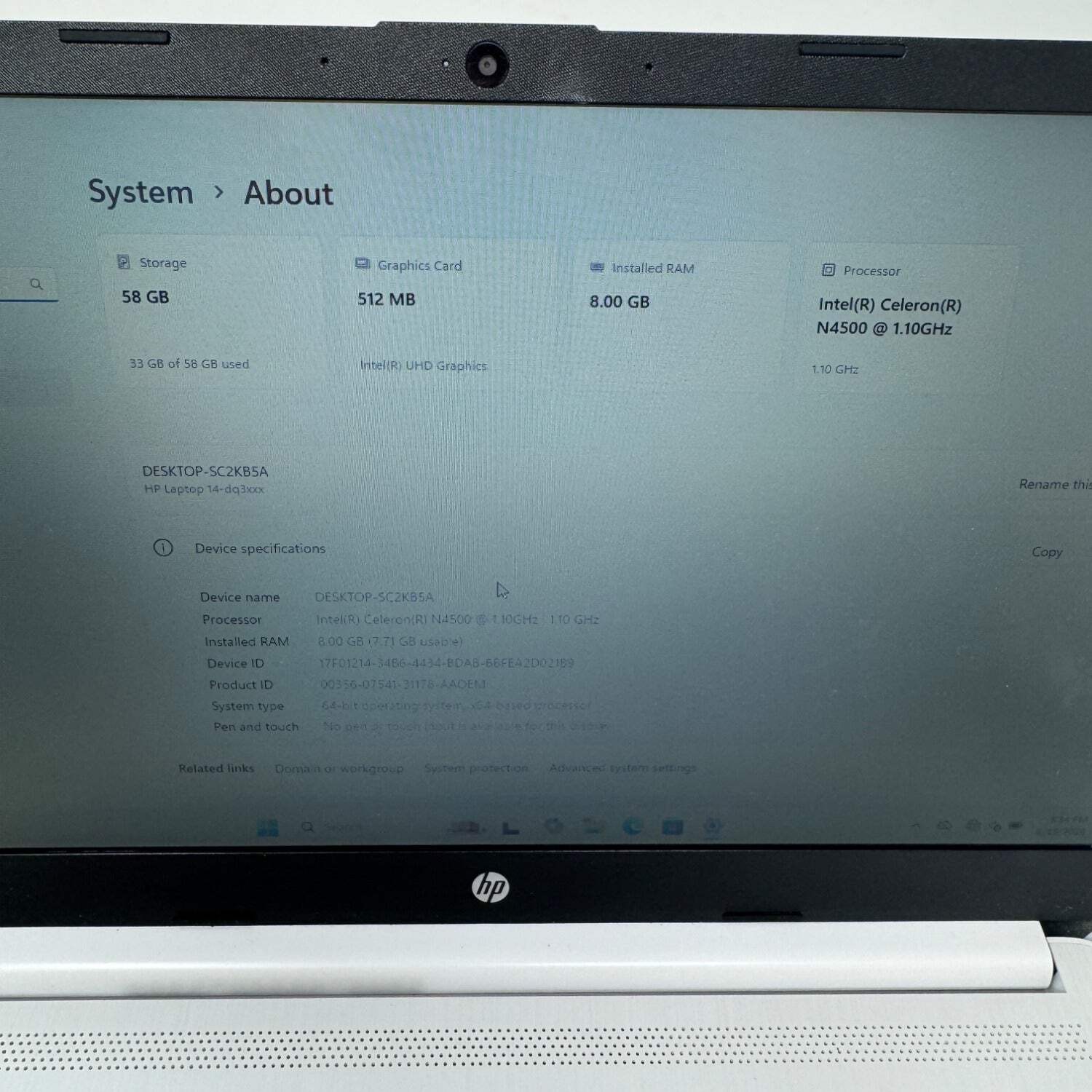 HP Laptop 14-DQ3000DX 14″ Celeron N4500 1.10Ghz 8GB RAM 64GB eMMC