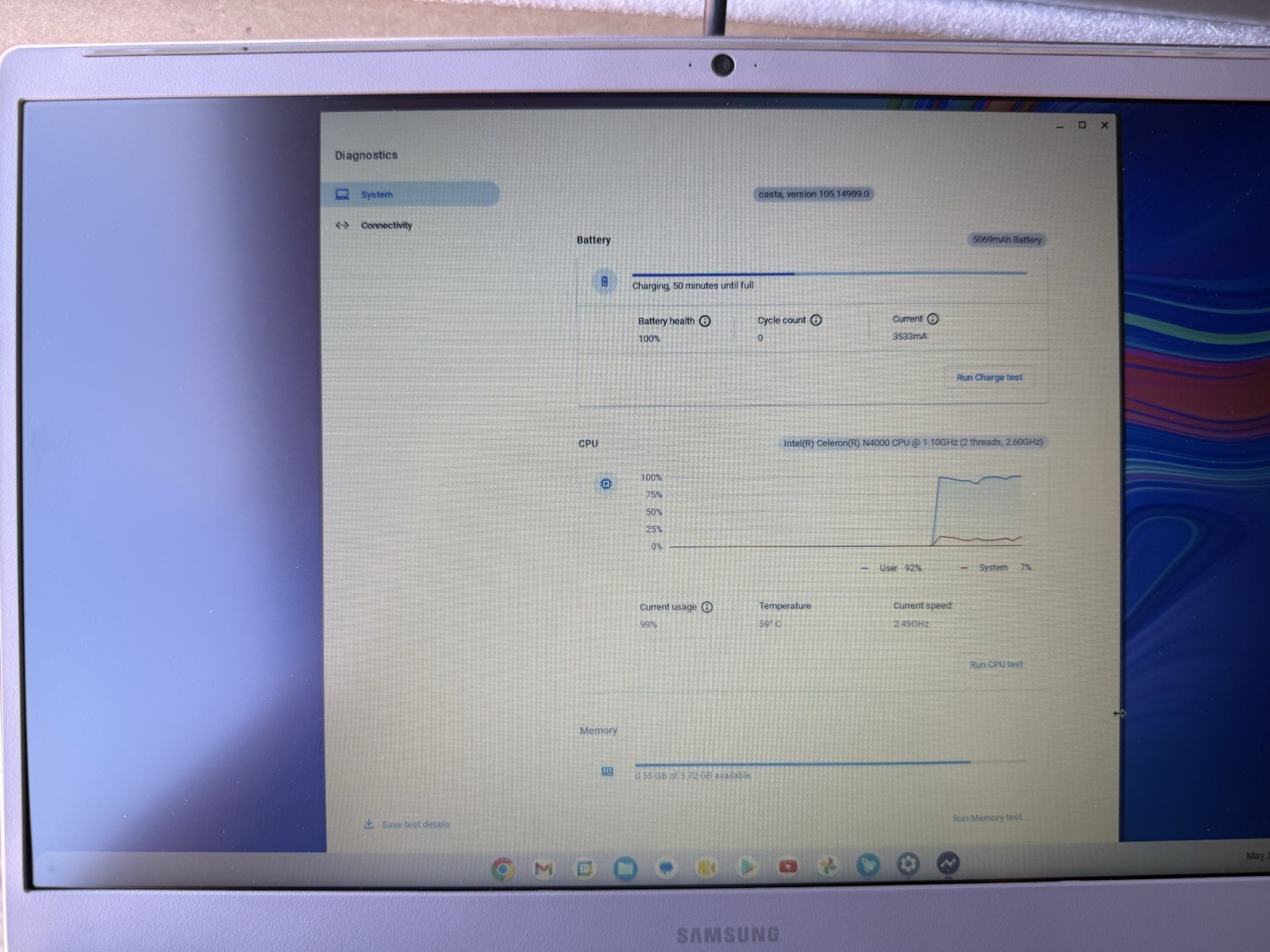 Samsung Galaxy Chromebook 4 XE350XBA 15.6″ Celeron N4020 1.1GHz 4GB RAM 64GB SSD