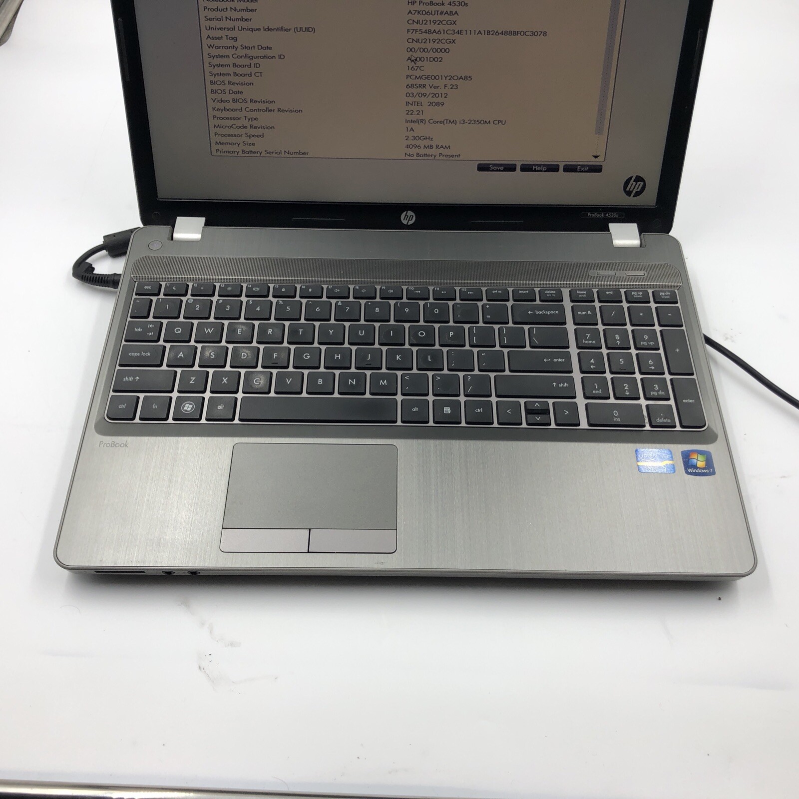 HP Probook 4530s Laptop i3-2350M 2.5GHZ 4GB NO HDD/OS/Battery Bad GPU/Board PART