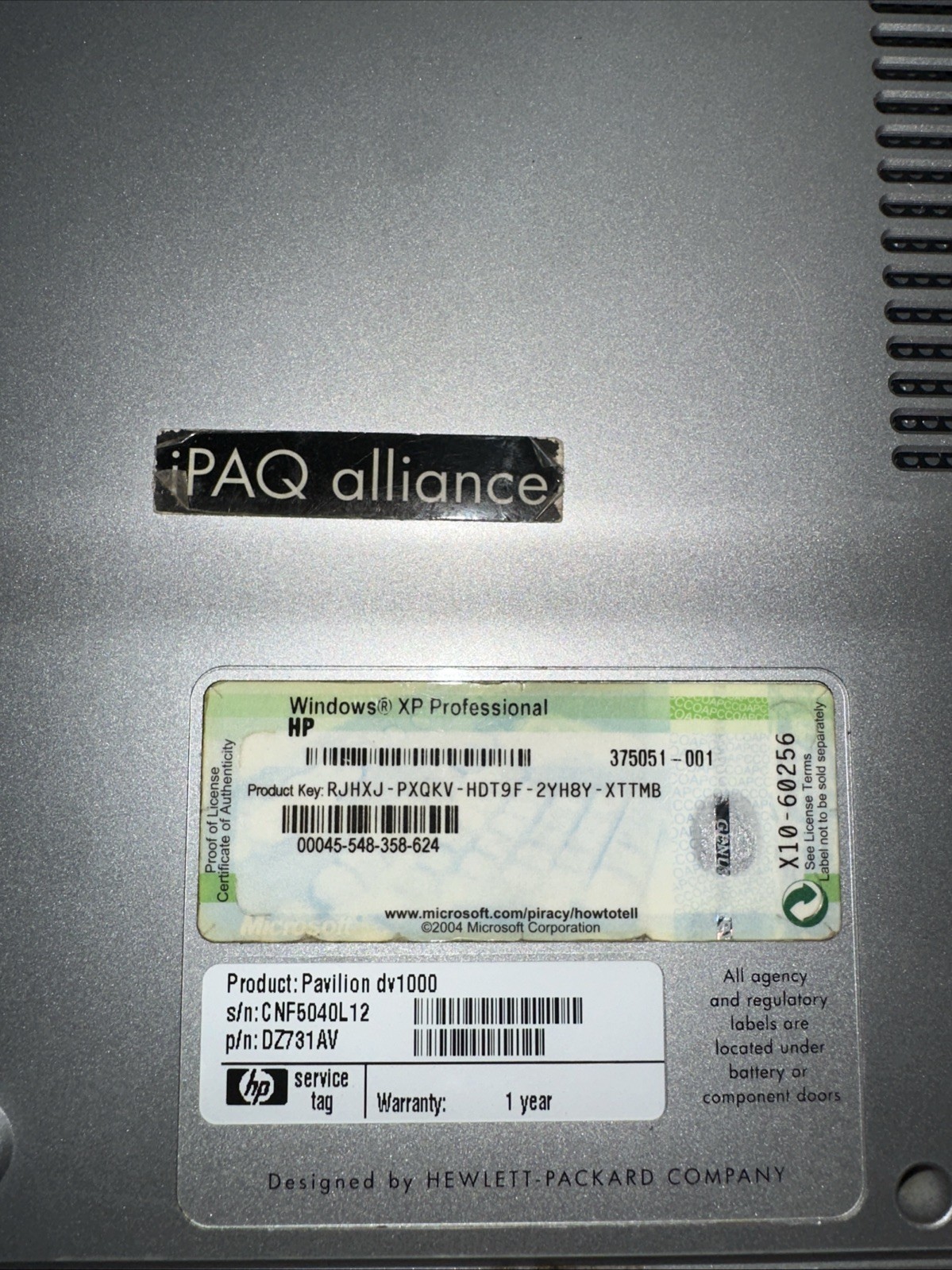 HP Pavilion dv1000 Intel Pentium 512MB RAM 80Gb Hard Drive Untested