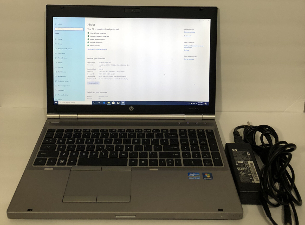 HP EliteBook 8560P Laptop i7-2620M 2.2GHz 250GB HDD 6GB RAM Windows 10 Pro. Used