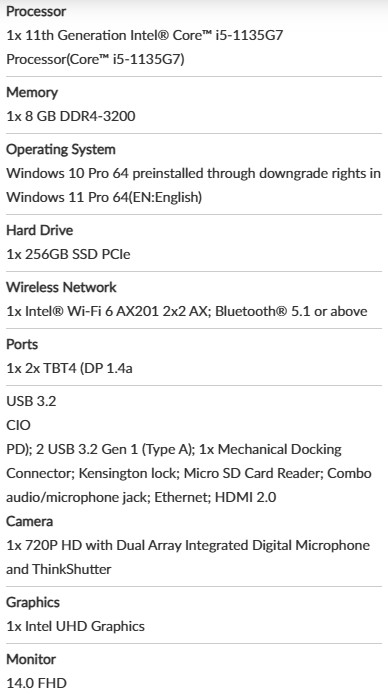 Lenovo T14 G2 i5-1135, 8GB, 256GB Win 10