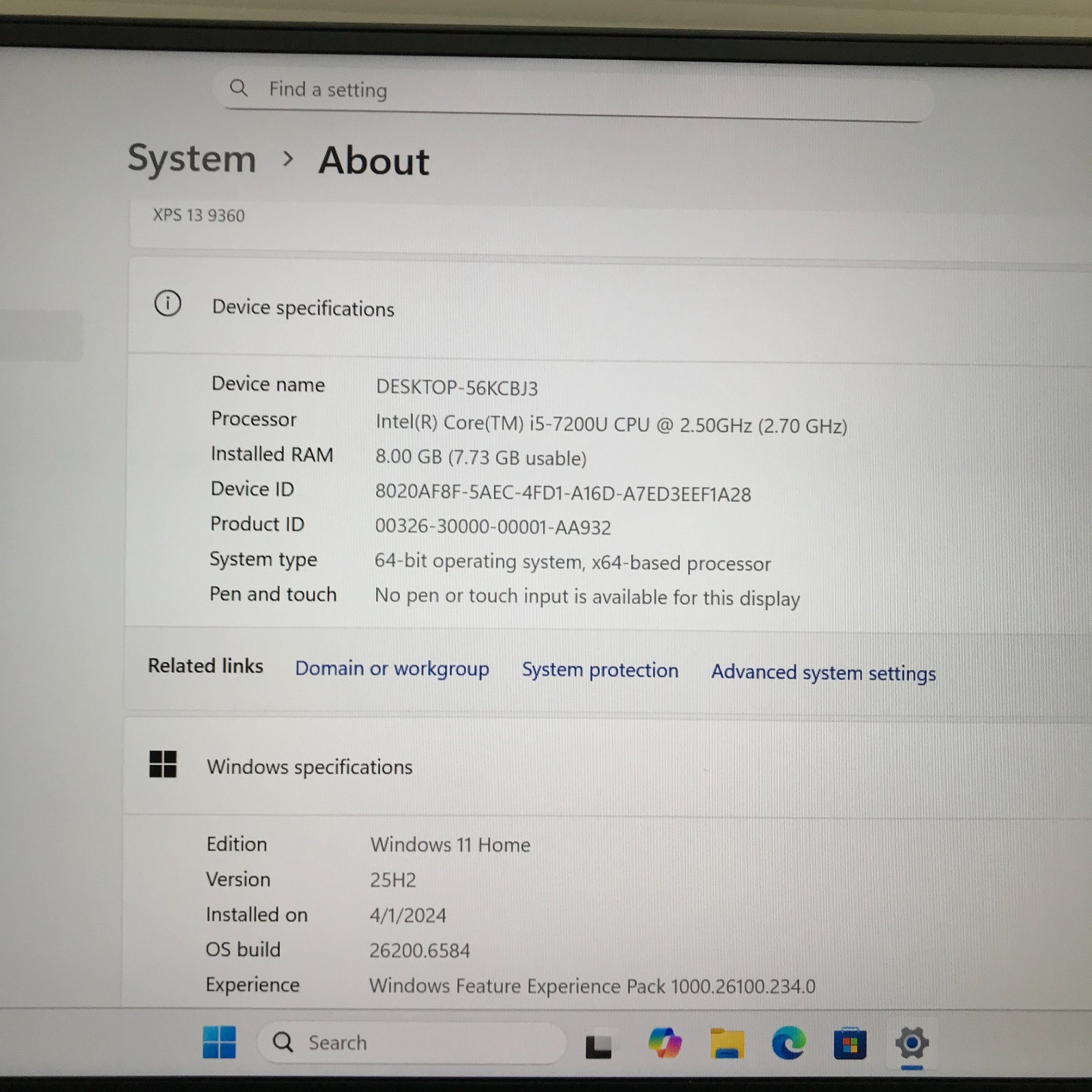 Dell XPS 13 9360 FHD i5-7200U 2.5GHz 8GB 256GB SSD 13.3″ LAPTOP (WINDOWS 11)