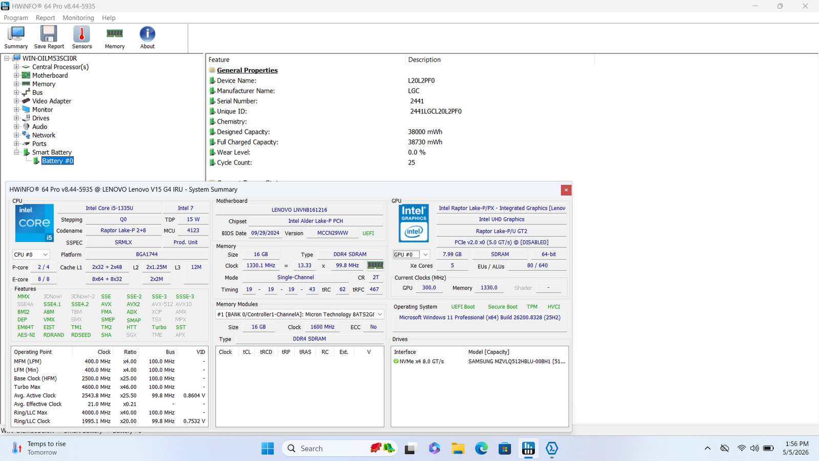 Lenovo V15 G4 IRU 15″ FHD 13TH I5-1335U 512GB SSD 16GB W11P Webcam