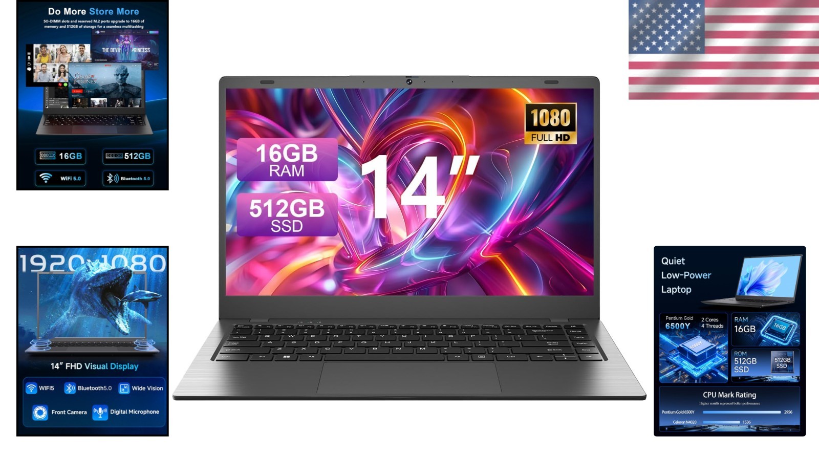 14-Inch Laptop with 16GB RAM & 512GB SSD – Lightweight Productivity for Students