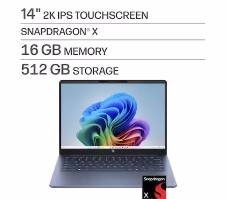 HP – OmniBook 3 – 14″ 2K Touchscreen Laptop – Snapdragon X – 16GB RAM, 512GB SSD