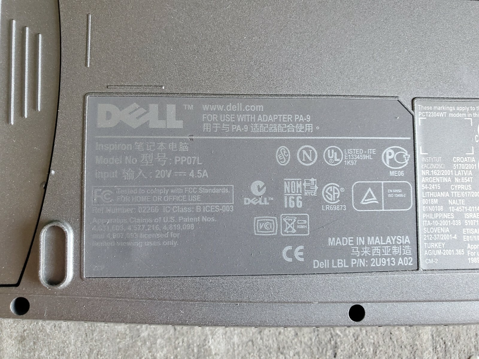 Dell Inspiron 1100 PP07L Laptop for Parts or Repair