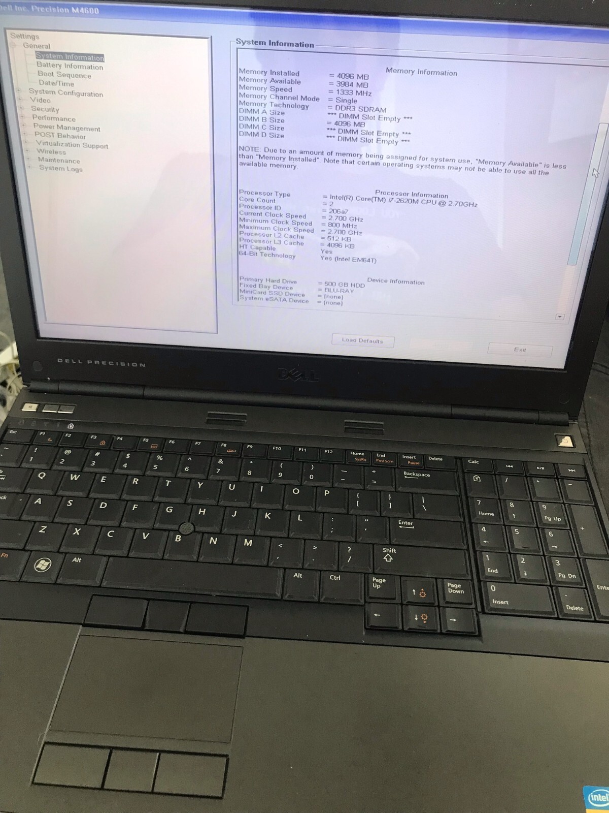 Dell Precision M4600 15.6″ i7-2620M 2.7GHZ500 HDD 4GB RAM NO OS