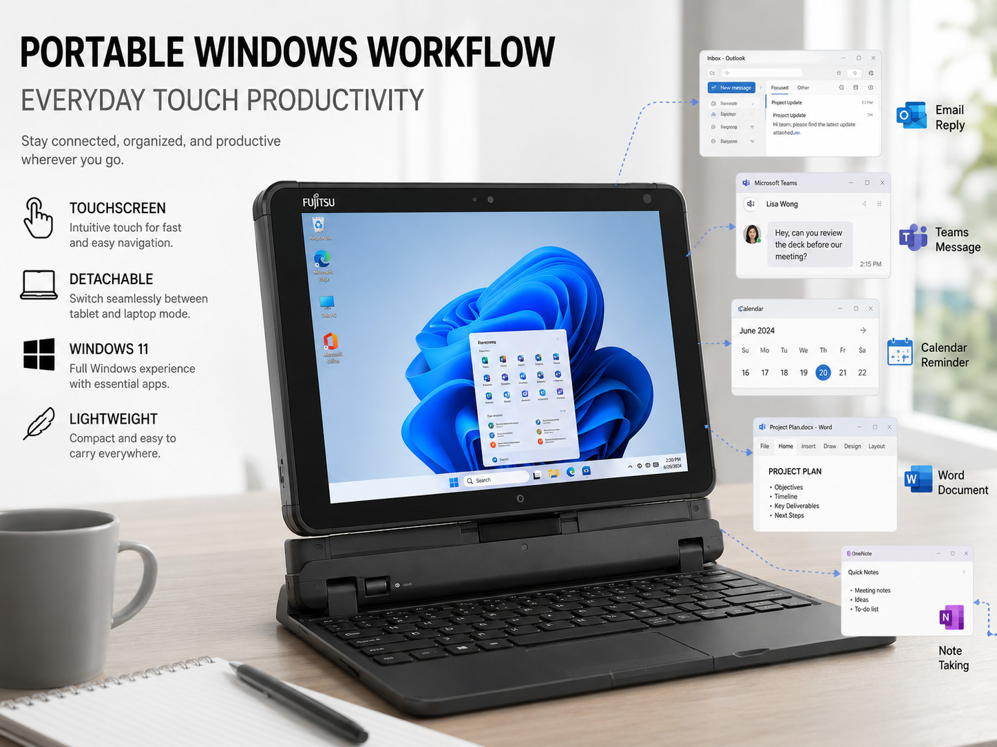 ARROWS Q5010 10.1″ Tablet PC Celeron N4020 4GB 64GB Windows 11 Pro