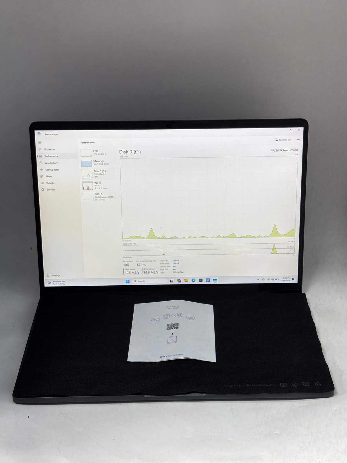 Dell Pro 16 PC16255 AMD Ryzen 5 220 8GB 256GB SSD Black Excellent Condition