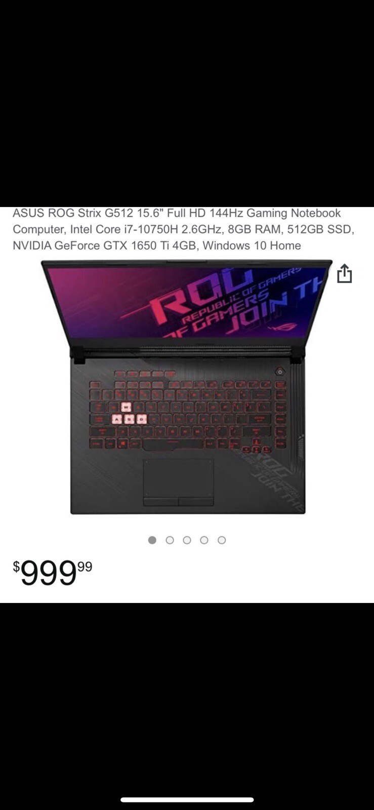 2021 ASUS ROG Strix G15 15.6 inch (1280GB, Intel Core i7 Gen, GTX 1650 8GB)