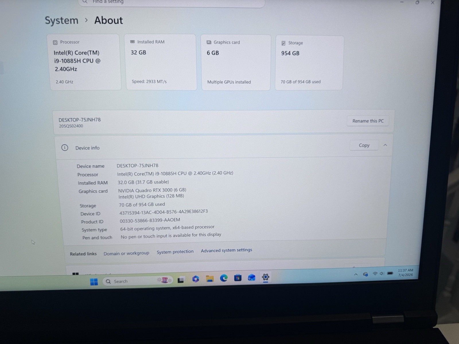 Lenovo ThinkPad P17 Gen 1 i9-10885H NVIDIA RTX 3000 32GB Mem 1TB SSD 4K Win11 #3