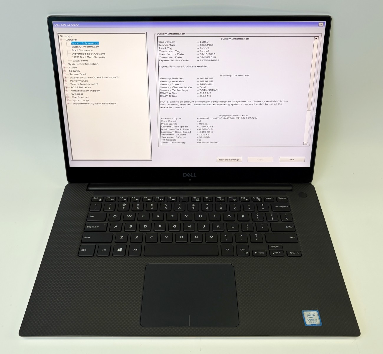 Dell XPS 15 9570 FHD Touch i7-8750H 2.20GHz 16GB 512GB SSD GTX 1050 Ti Max-Q