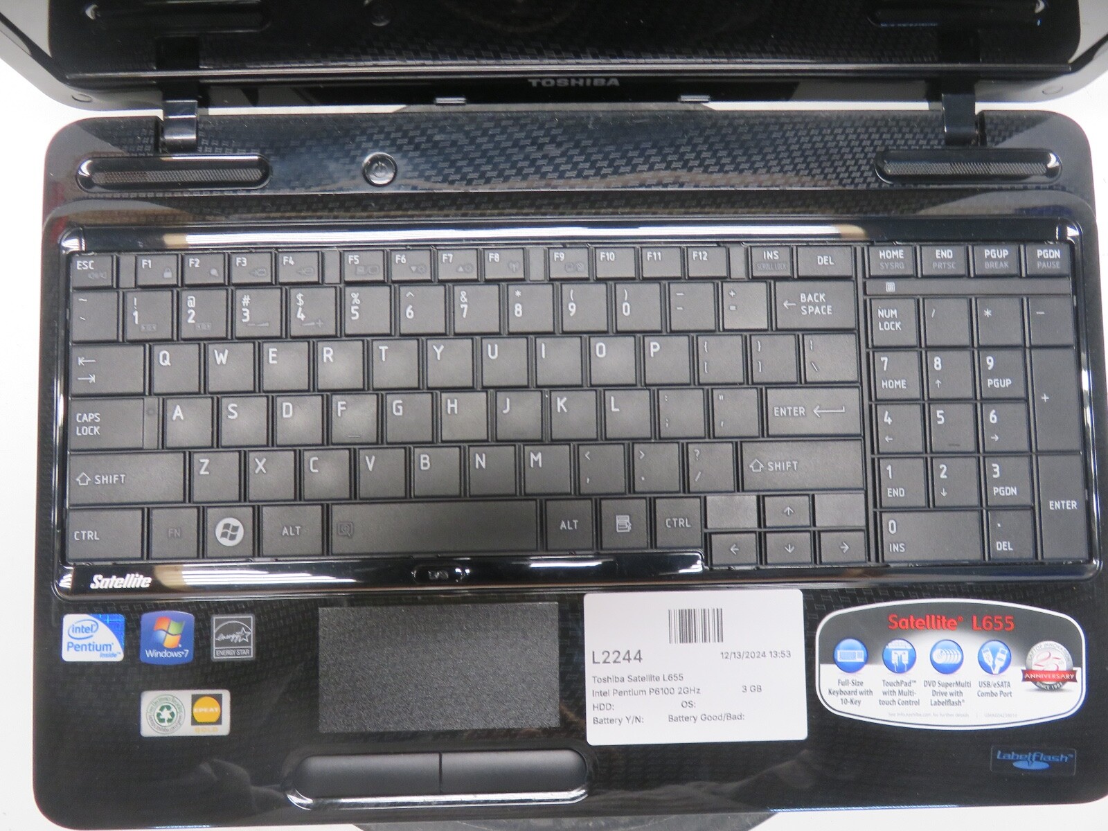 Toshiba Satellite L655 Intel Pentium P6100 2GHz 3 GB NO HDD No Batt