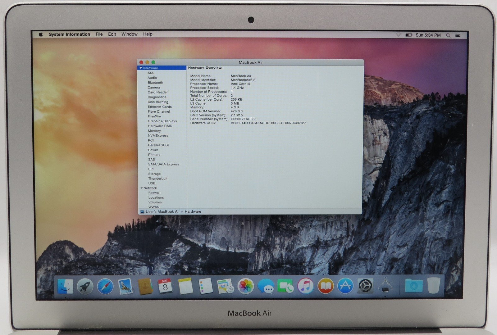 2014 Apple MacBook Air 13″ A1466 _ i5-4260U @ 1.4 _ 4GB / 256GB _ macOS X