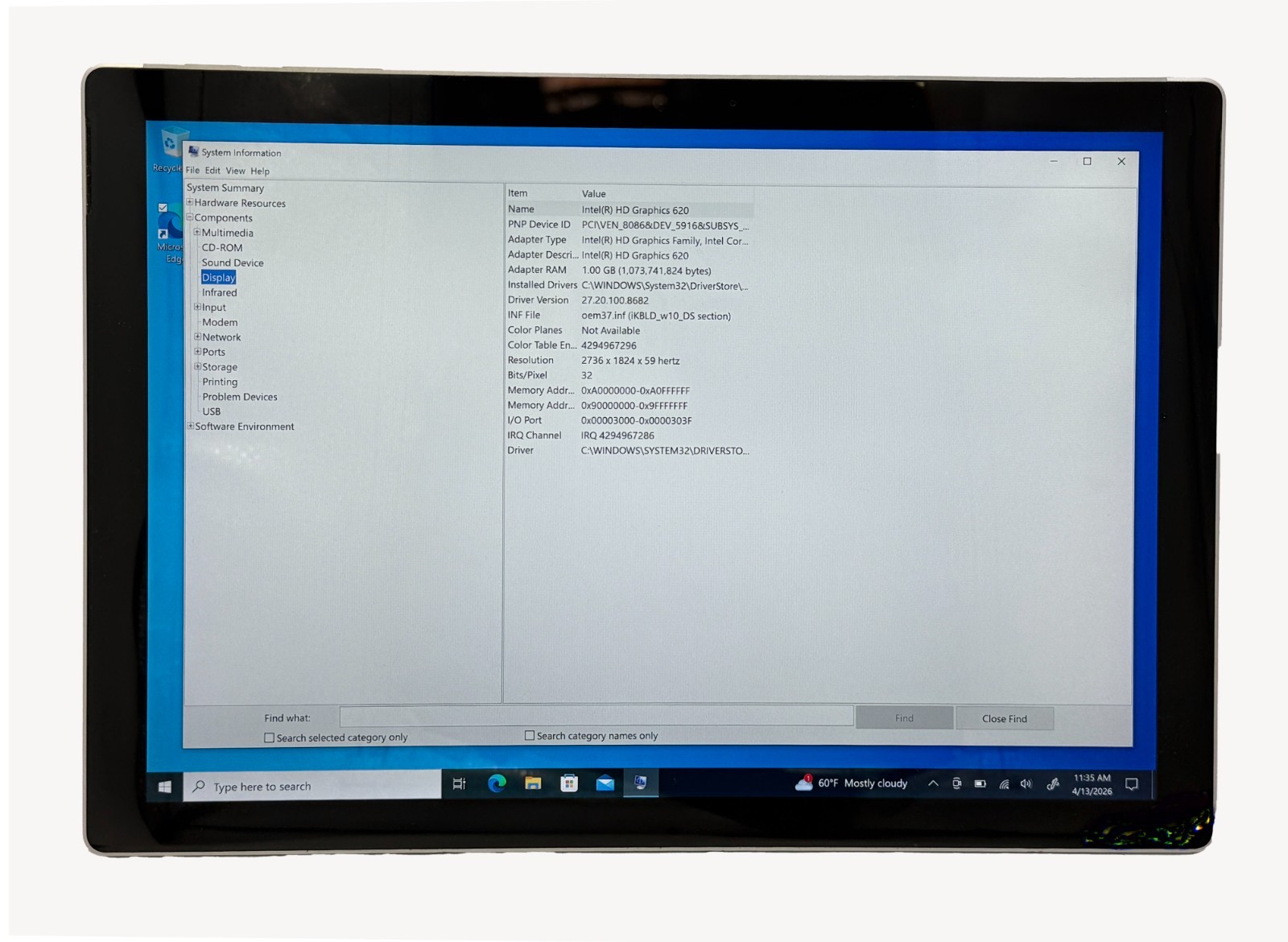 Microsoft Surface Pro 5 1796 i5-7300 2.6GHz 8GB RAM 256GB SSD Windows 10