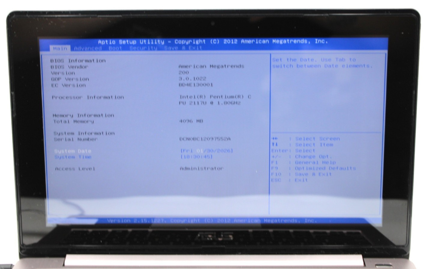 ASUS X202E Pentium-2117U@1.8GHz 4GB DDR3 NO STORAGE OR OS *USED/TESTED*