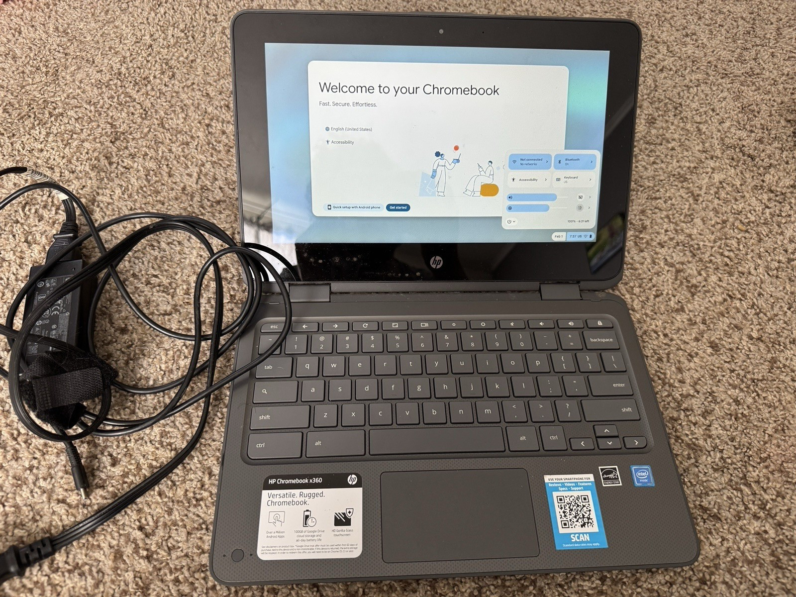 HP Chromebook X360 11.6″ Touchscreen 11-AE027NR w/ 45w USB-C Adapter