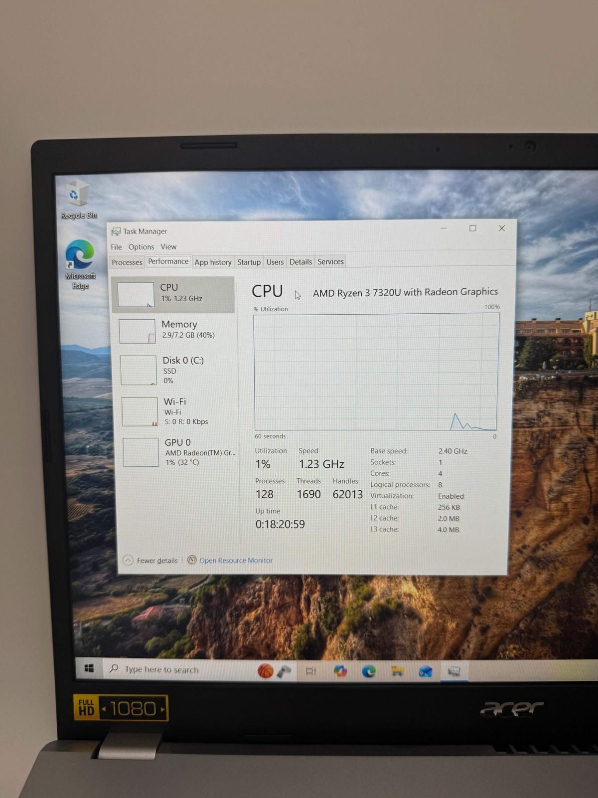 Acer Aspire 3 15 N23C3 Laptop AMD Ryzen 3 8GB 128GB 14-Inch Silver Used