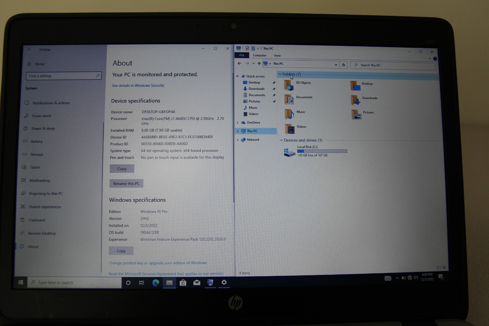HP EliteBook 840 G1 14″ Intel Core i7-4600U 2.70GHz 8GB RAM 180GB SSD Win10pro