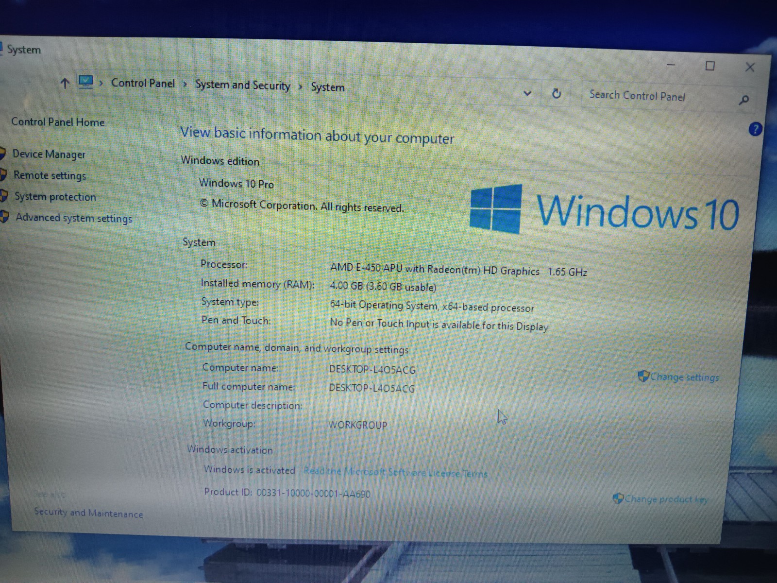 Toshiba L745D-S4350WH/AMD E-450 1.65ghz/4gb/500gb/Webcam/Windows 10 Pro/Vga/14″