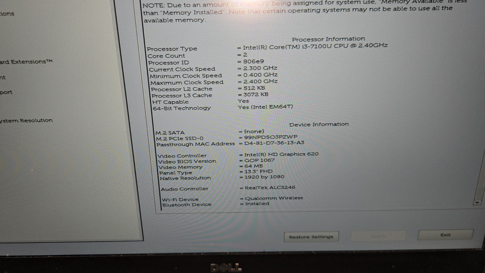 Dell p54g Laptop – Core i3, 13″3 GEN 7, 4GB RAM, 120GB SSD, WIN11 READ!