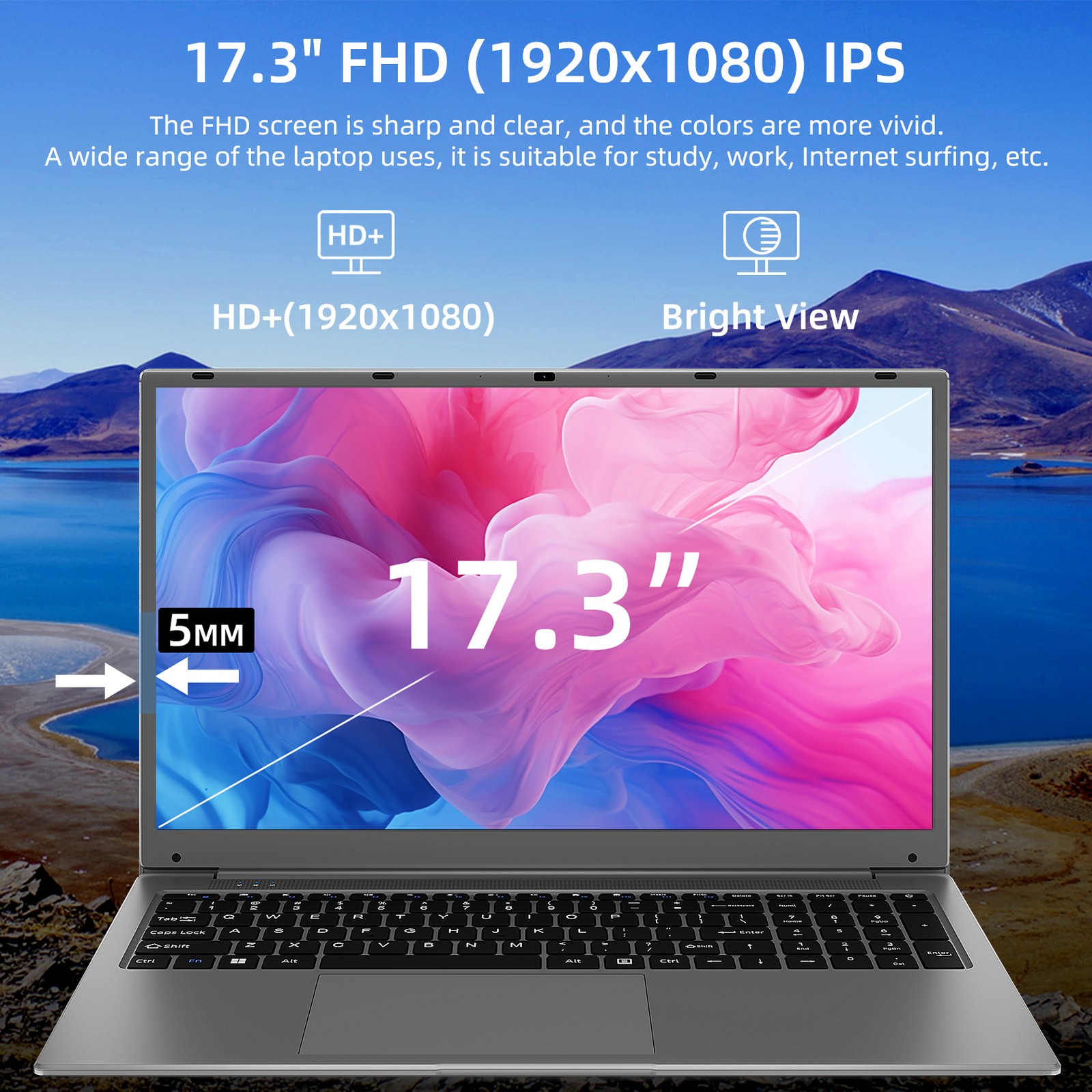 SGIN 17.3″ FHD Laptop 512GB SSD 12GB RAM Notebook-Intel N5095 Up to 2.9GHz WiFi