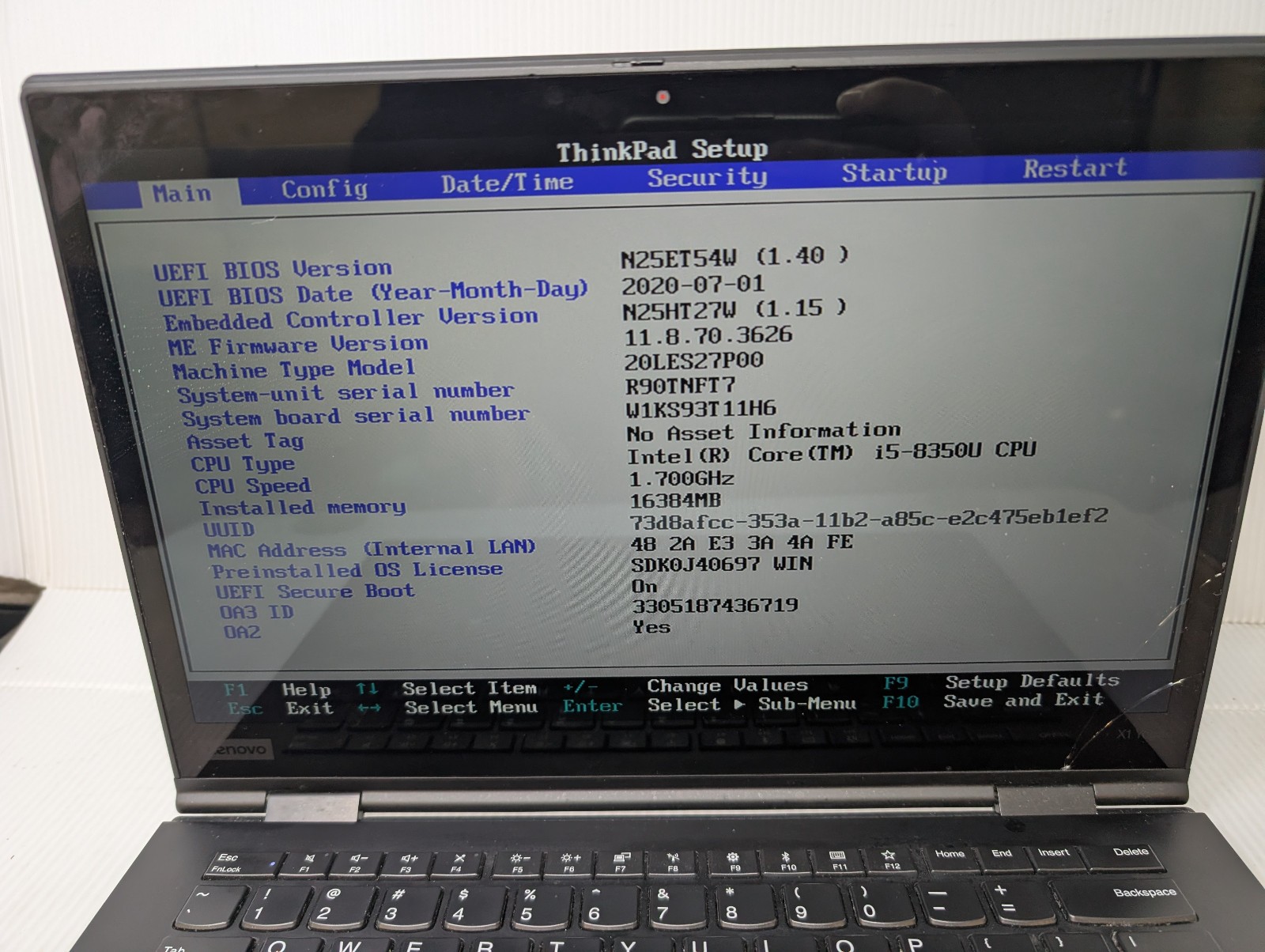 Lenovo ThinkPad X1 Yoga 3rd Gen i5-8350U 1.70GHz 16GB NO SSD/OS – AS-IS