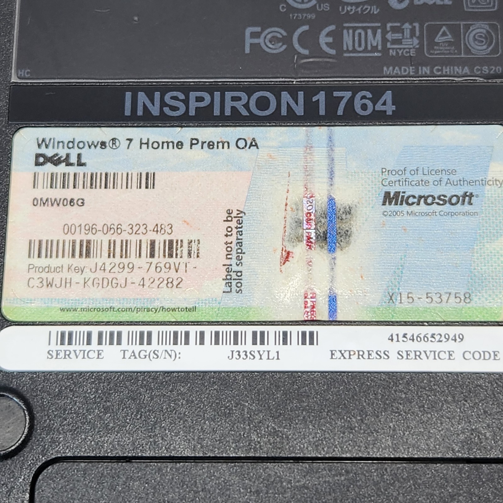 Dell Inspiron 1764 Core i5 2.27ghz Windows 7 Home Pro Web 17.3″