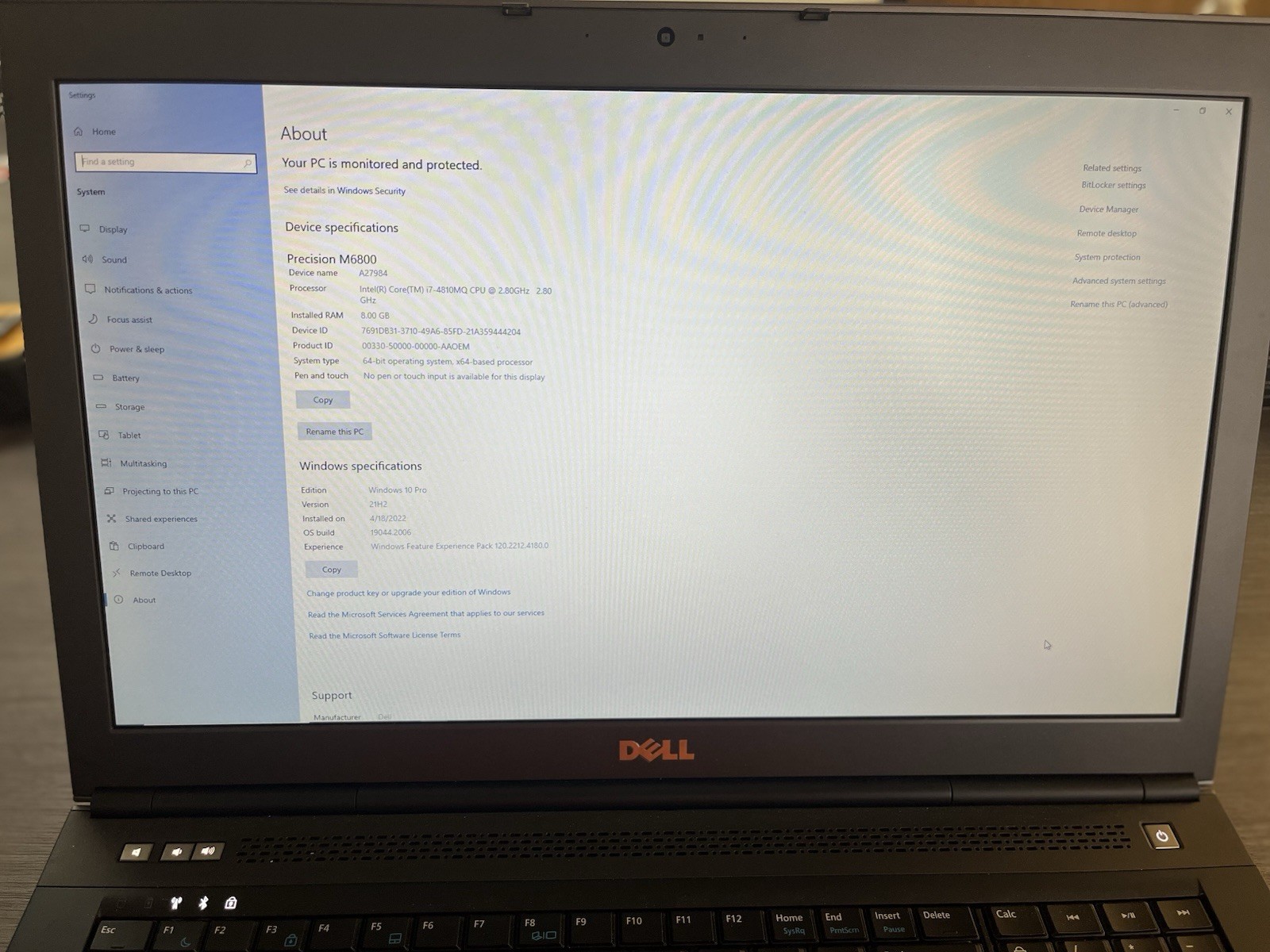 Dell Precision M6800 i7 8GB 256GB SSD Hybrid Graphics 17″ Win 10 Pro Gray