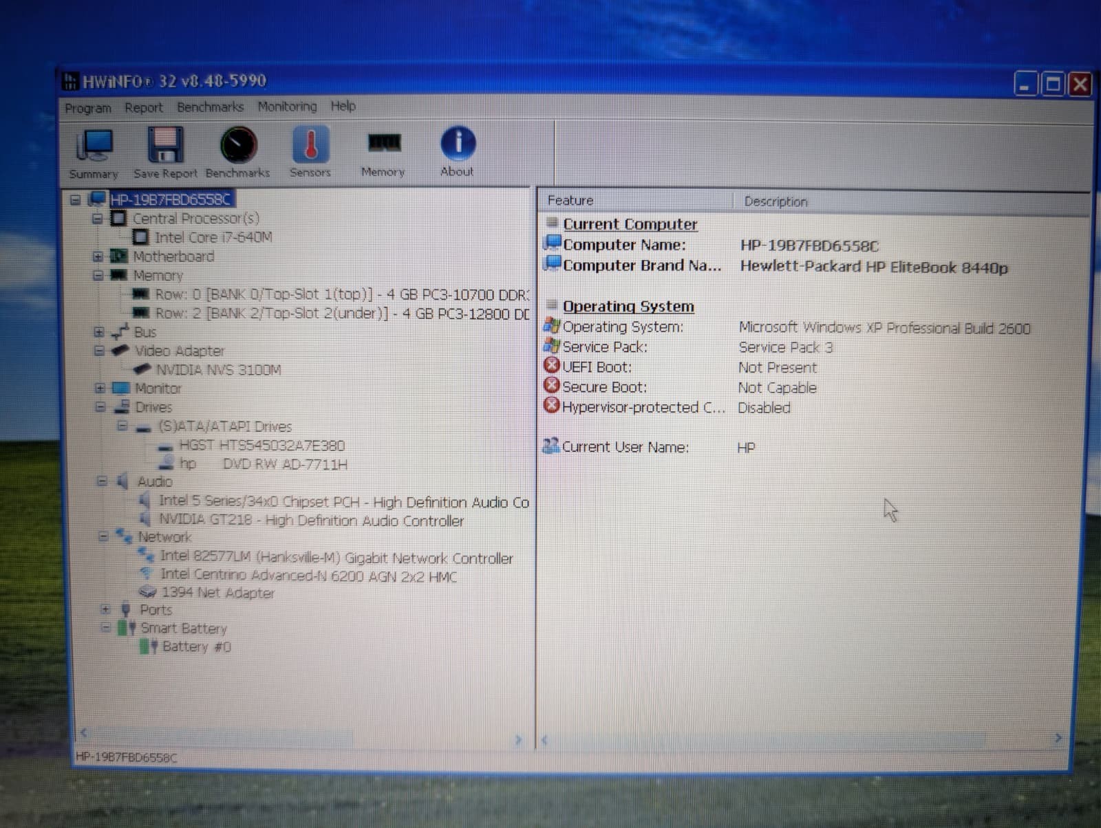 HP EliteBook 8440P | i7 4GB RAM 320GB HDD | HD+ NVIDIA Win XP Pro 32-Bit DVD-RW