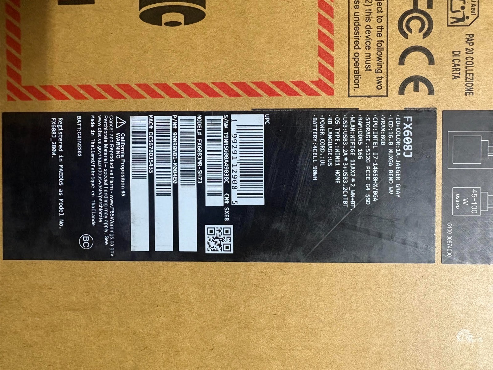 ASUS FX608JMR-SH73 TUF Gaming F16 16″ WUXGA i7-14650HX 2.2GHz NVIDIA GeForce RTX