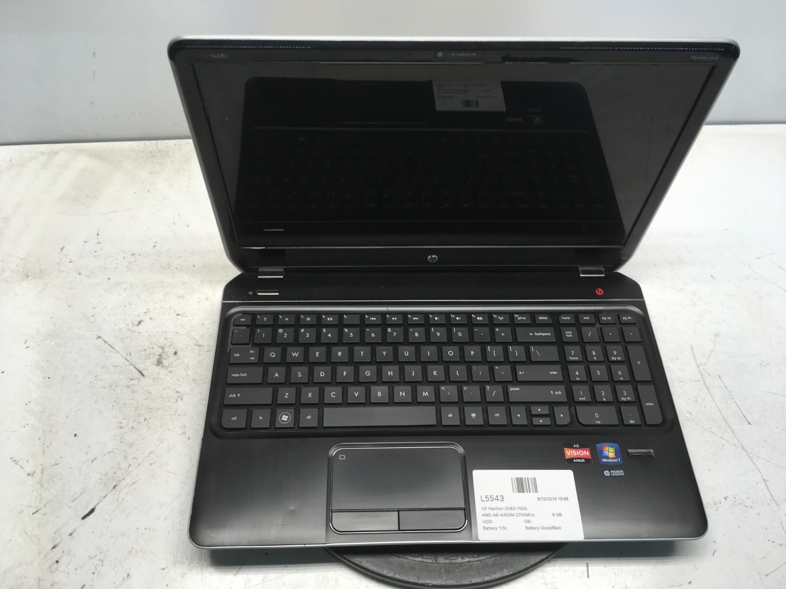 HP Pavilion DV6Z-7000 AMD A6-4400M 2700MHz 6 GB NO HDD