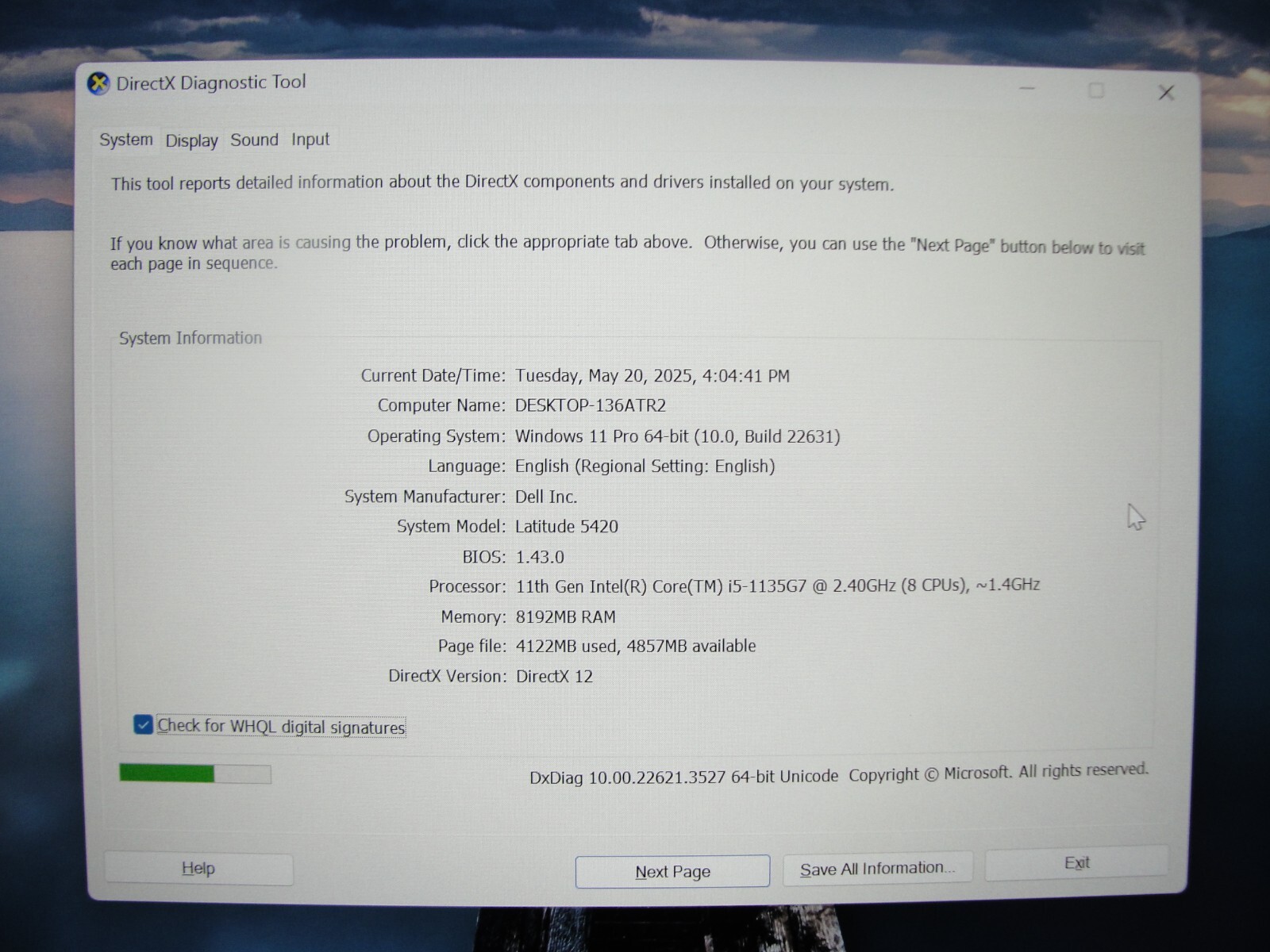 Dell Latitude 5420 14”FHD Intel Core i5-1135G7 2.4GHz 8GB 256GB SSD + Charger