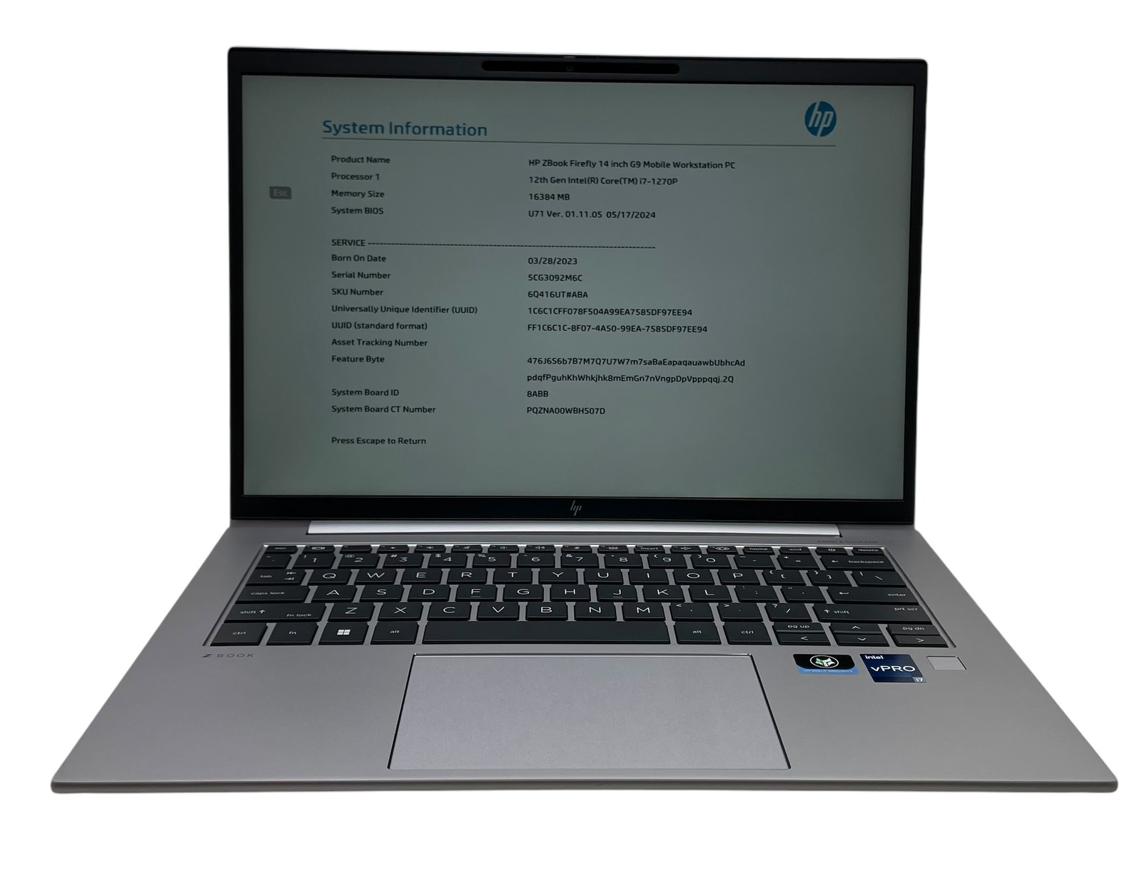 Hp ZBook Firefly G9 14″ – i7-1270P – 16GB RAM – 512GB SSD – Grade D