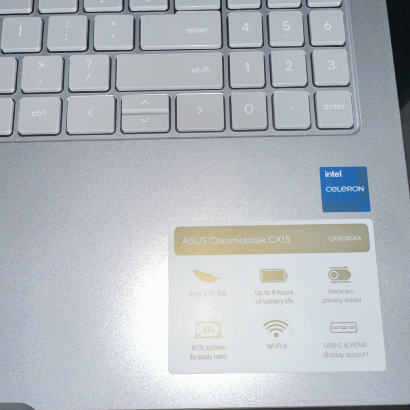ASUS Chromebook CX15 CX1505CKA 15″ Intel Celeron Silver Wi-Fi 6 Webcam Shield