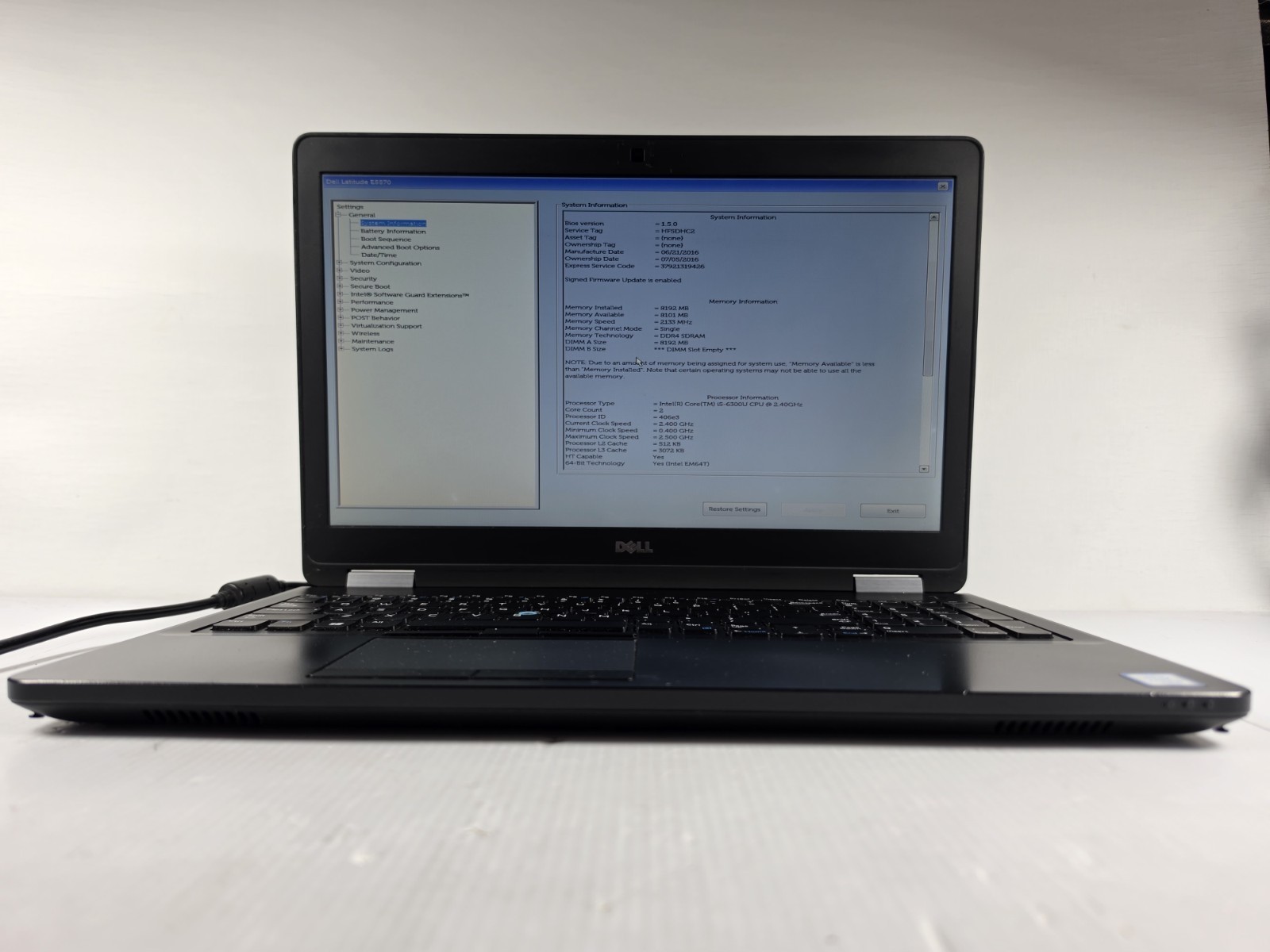 DELL LATITUDE E5570 15.6″ INTEL CORE I5-6300U 8GB Ram No SSD/BATTERY