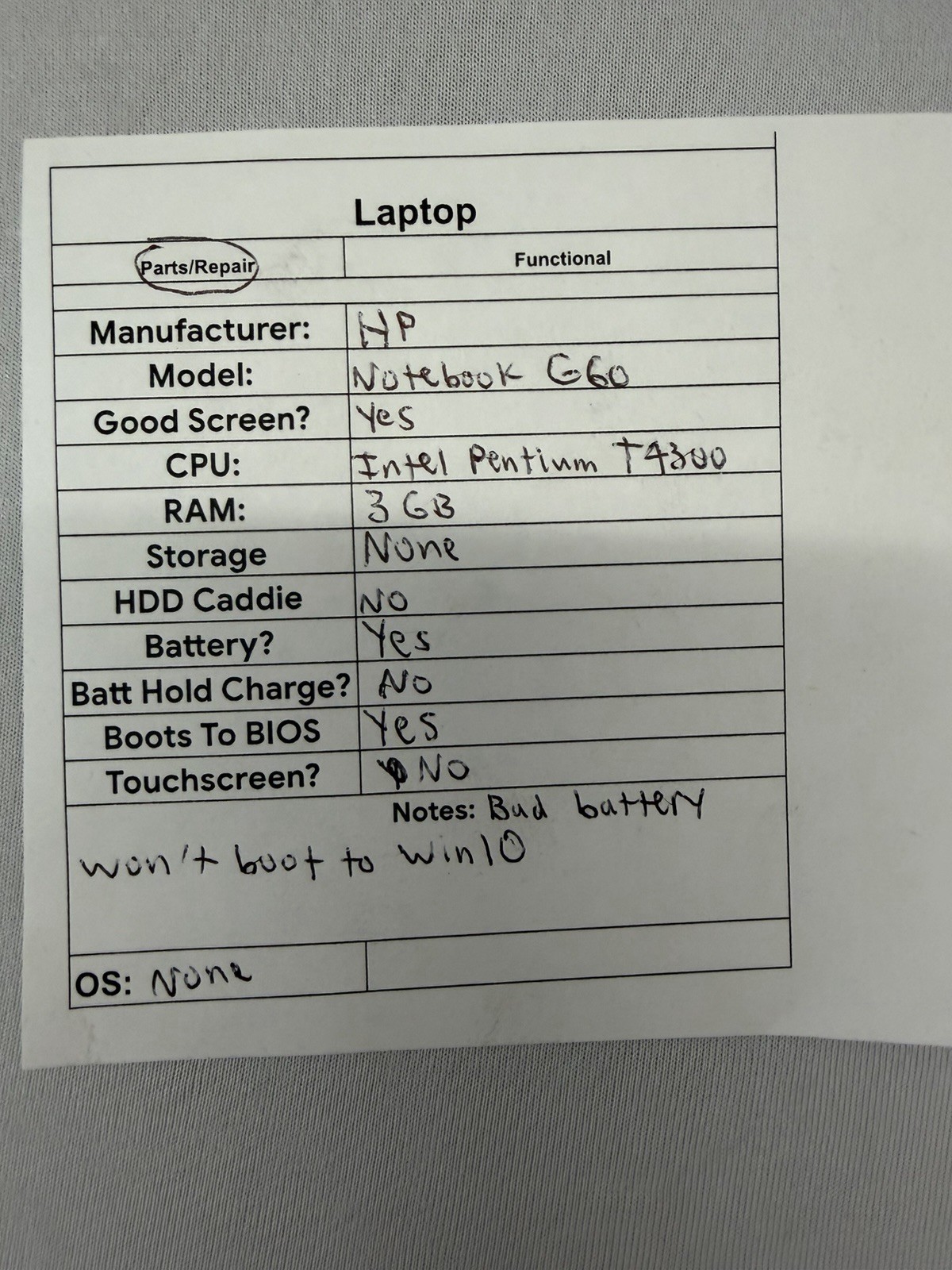 HP Notebook G60 Laptop – Good Screen – Intel Pentium T4300 – Read Des