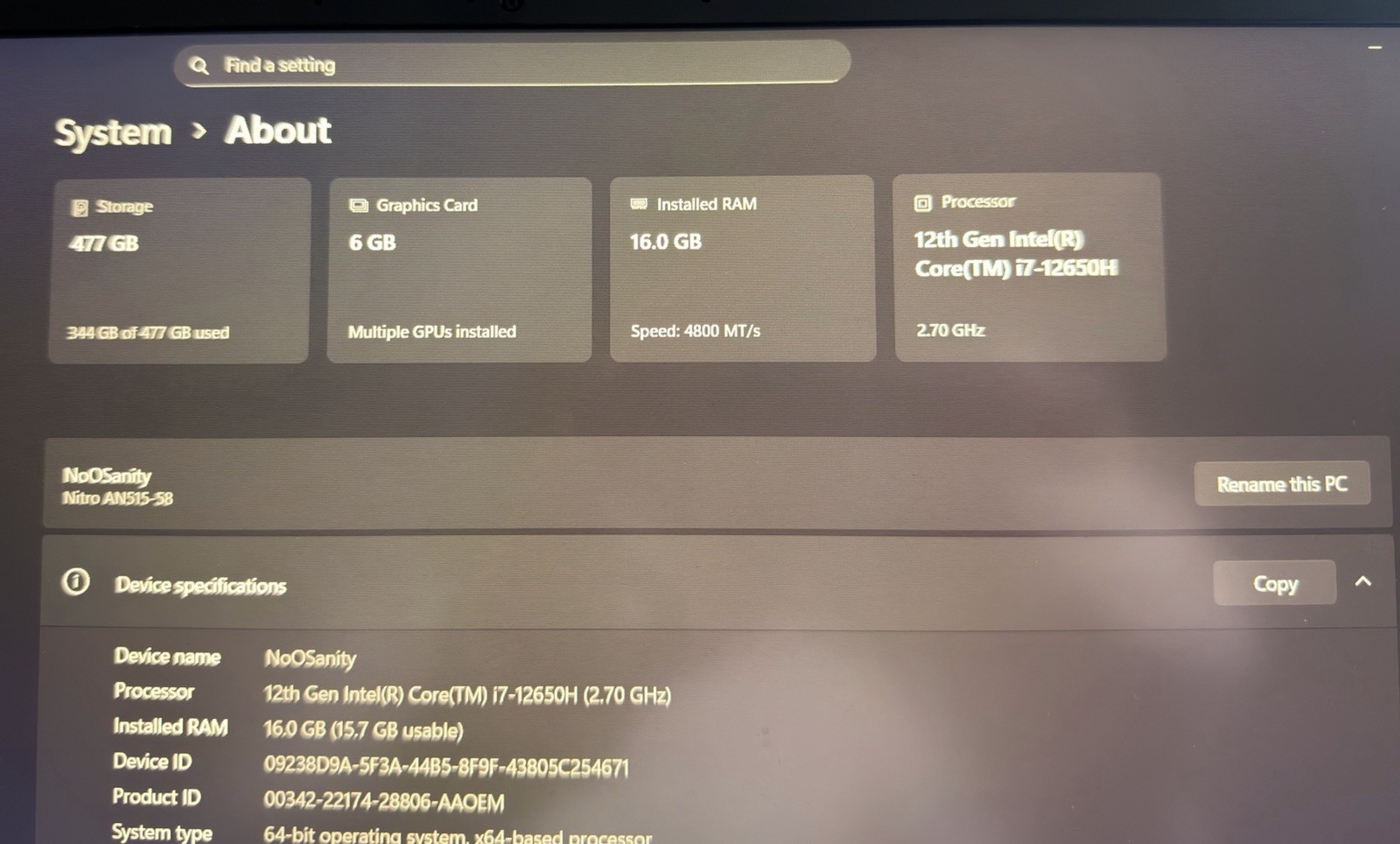 *Nitro AN515-58 Gaming Laptop*