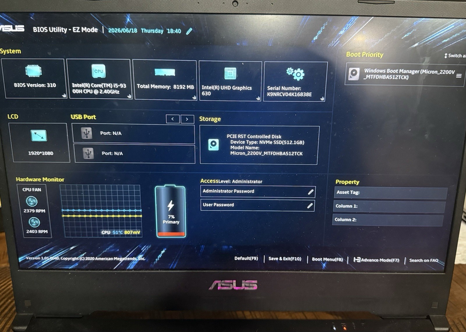 ASUS TUF Gaming FX505GT Laptop Intel Core i5-9th Gen 8GB RAM 240GB SSD GTX 1650