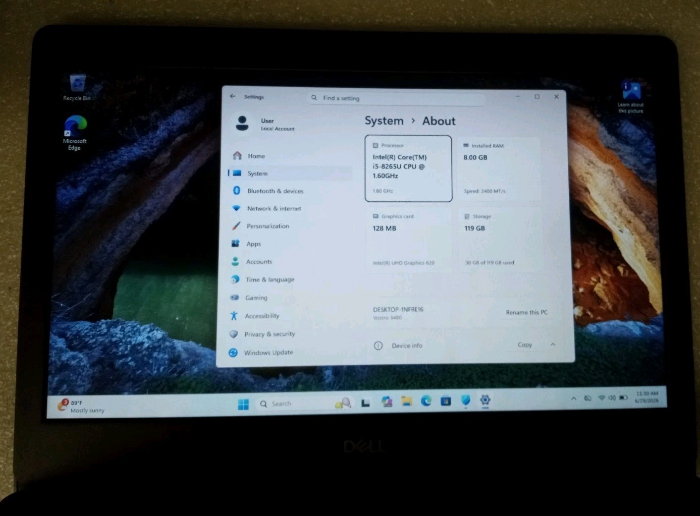 DELL VOSTRO 3480 Intel Core i5-8265U @1.60GHz, 8GB RAM 128gb Ssd
