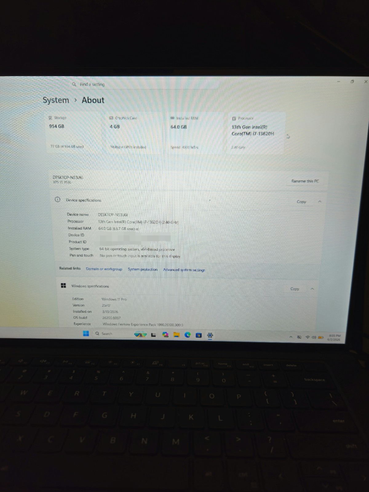 Dell XPS 15 9530 Gaming Workstation i7 64GB DDR5 1TB NVME Intel Arc A370M GPU
