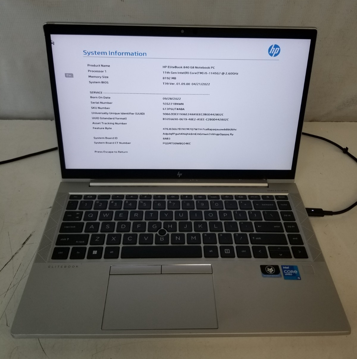 HP EliteBook 840 G8 Intel i5-1145G7 8GB RAM NO SSD NO OS