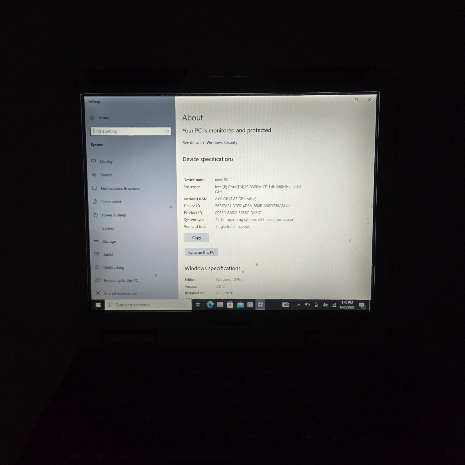 Panasonic Toughbook CF-31 MK3 i5-3320M 2.6GHz 256GB SSD 8GB Ram Win10p Grade B