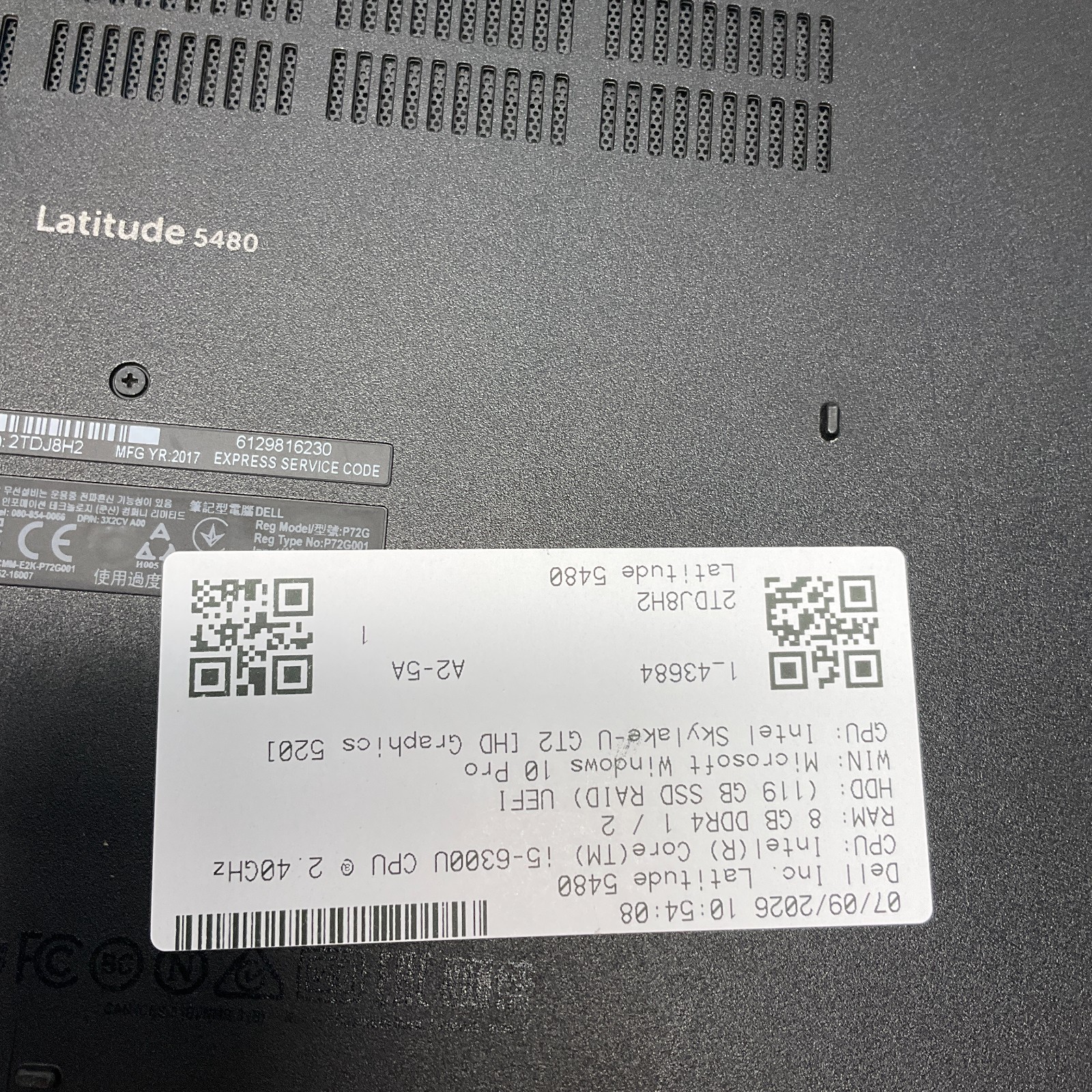 Dell Latitude 5480 14″ Intel Core i5-6300U 2.40GHz 8GB 128GB SSD Windows 10 Pro