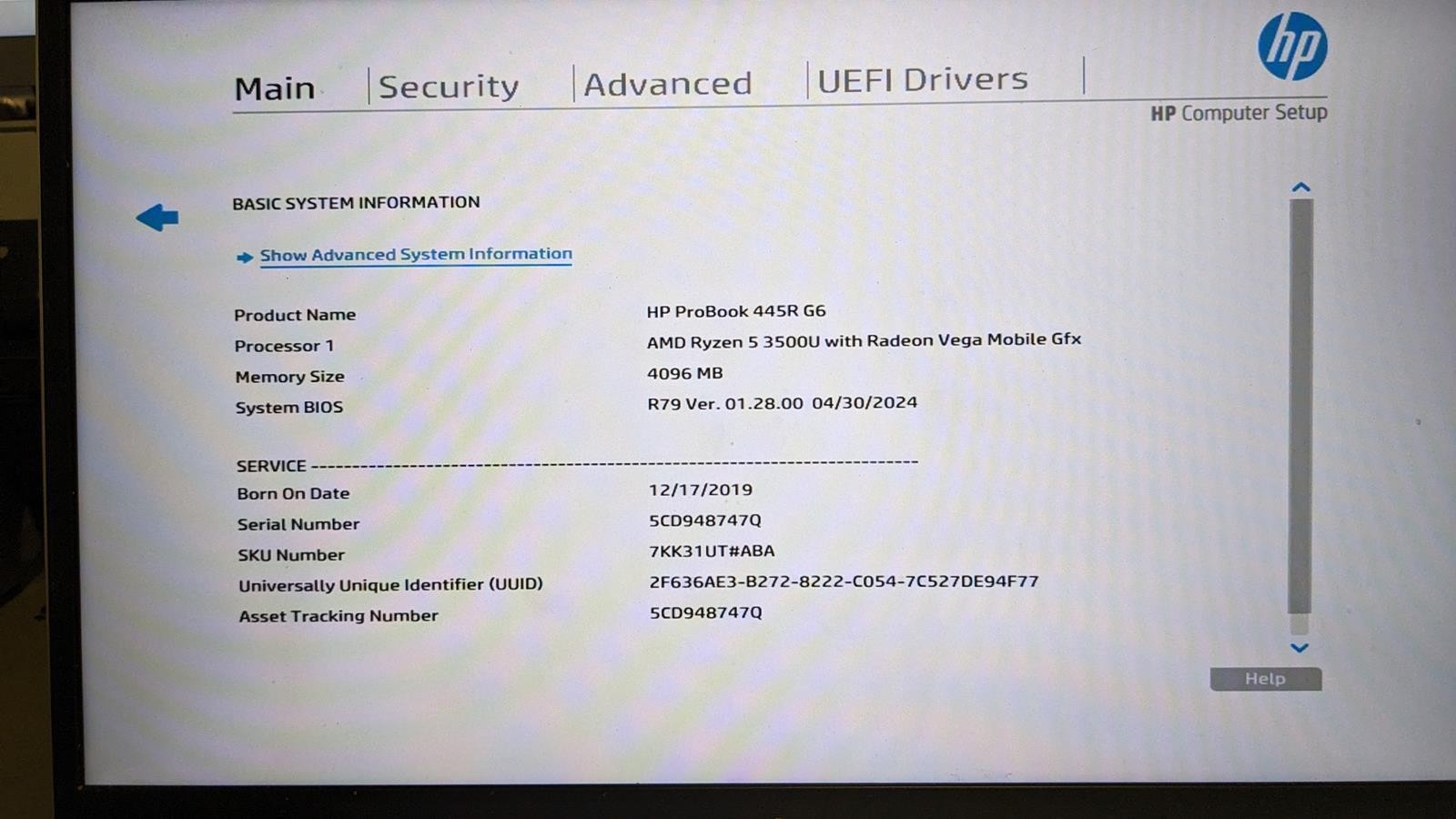 HP PROBOOK 445R G6 RYZEN 5 3500U @ 2.10GHz, 4GB RAM, NO HDD/OS