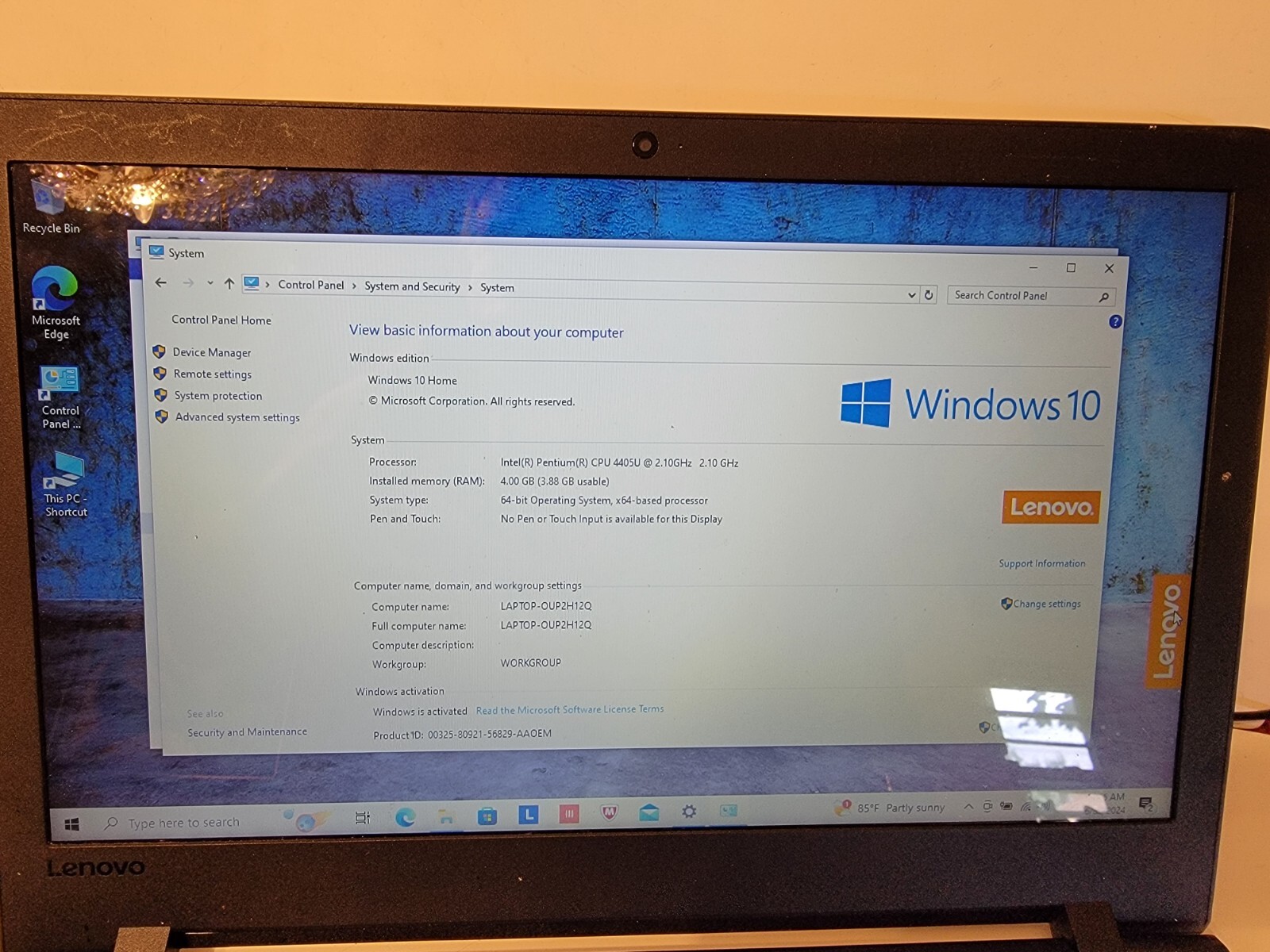 Lenovo Ideapad 110-151SK 15.6” laptop Intel® Pentium® 4405U 4GB RAM 450GB HDD