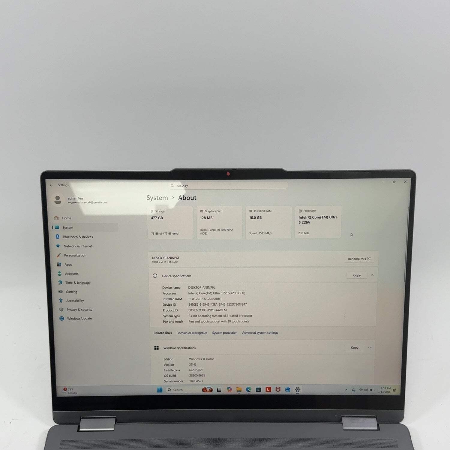 Lenovo Yoga 7i 2-in-1 16″ Core Ultra 5 226V 2.1GHz 16GB RAM 512GB SSD