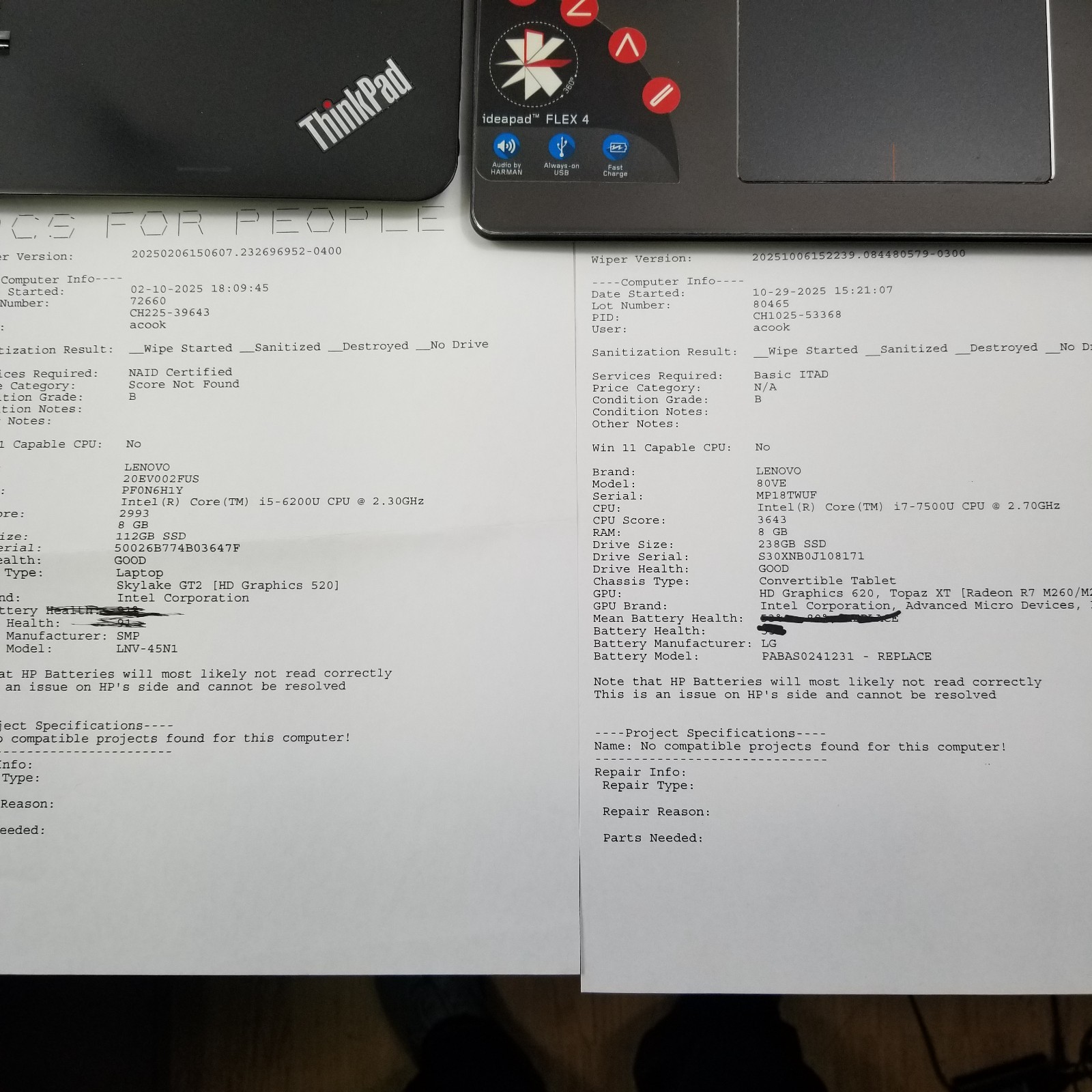 Lot of 6 Lenovo ThinkPad IdeaPad Laptops Mixed Model and Specs *See Description*